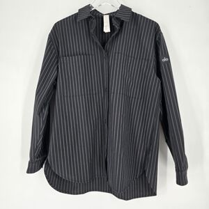 ALO Yoga Pinstripe Daylight Button Down Long Sleeve in Black Size XS Oversized
